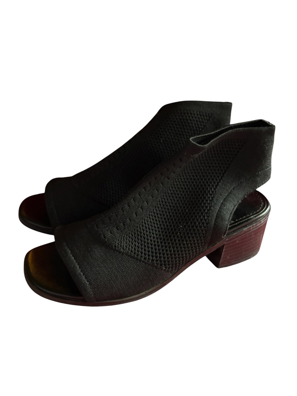 Steven Madden kids Black Knit Peep-Toe Block Heel Sandals size 2 Excellent